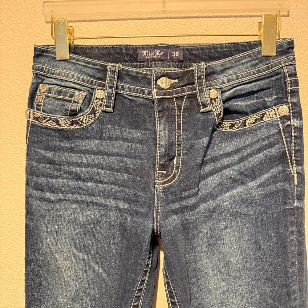 Miss Me Chloe Bootcut Jeans Size 30 Dark Wash Wing Embroidery Rhinestone M3659B - Picture 5 of 7